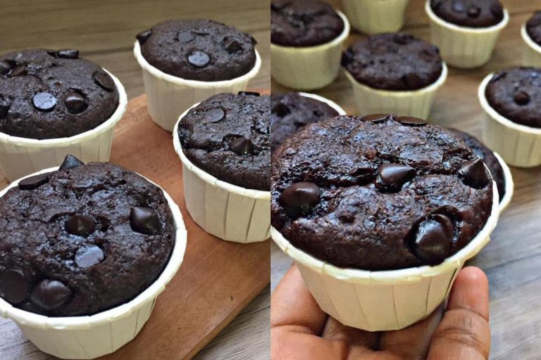 Double coklat muffin, tak perlu mixer. Hanya gaul dan terus bakar.