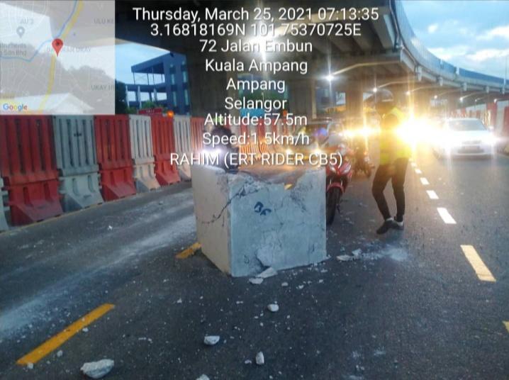 Bongkah konkrit jatuh di MRR2 tiada kaitan pembinaan SUKE