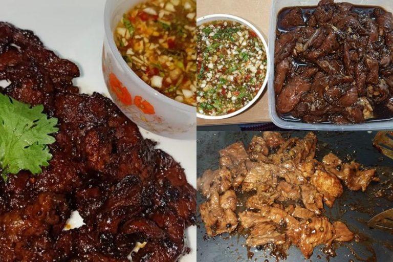Resipi perapan ala daging harimau menangis. Cicah sos masam manis, terbaik