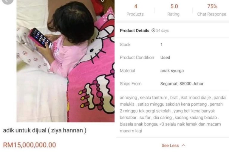jual adik RM15 juta