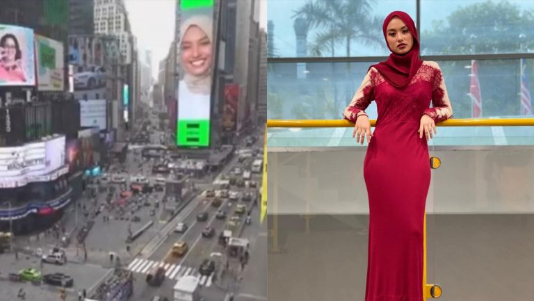 Wajah penyanyi Layla Sania di Times Square, New York