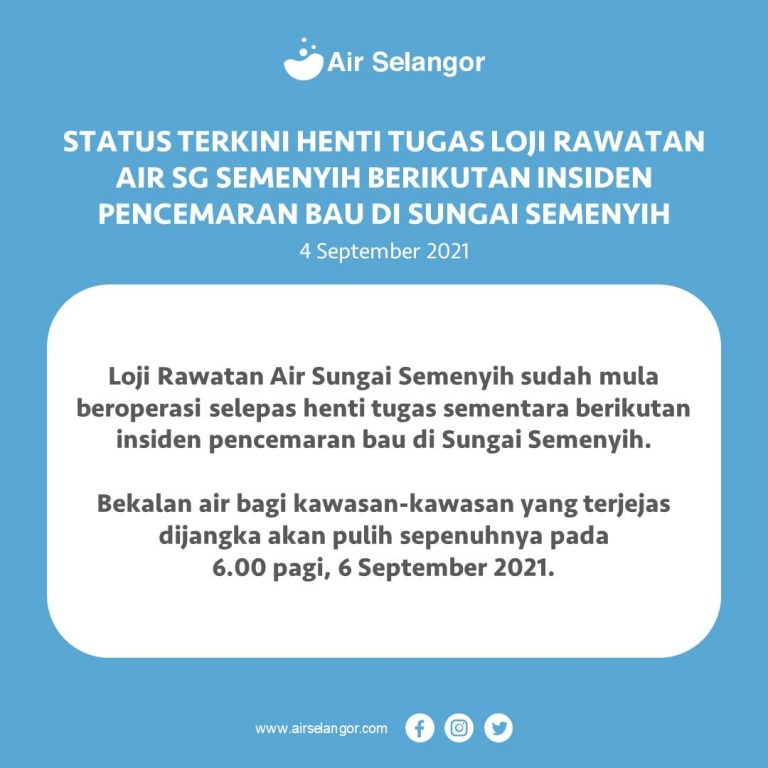 LRA Sungai Semenyih sudah beroperasi, bekalan pulih Isnin