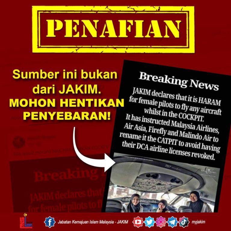 JAKIM nafi keluar poster haramkan juruterbang wanita bertugas