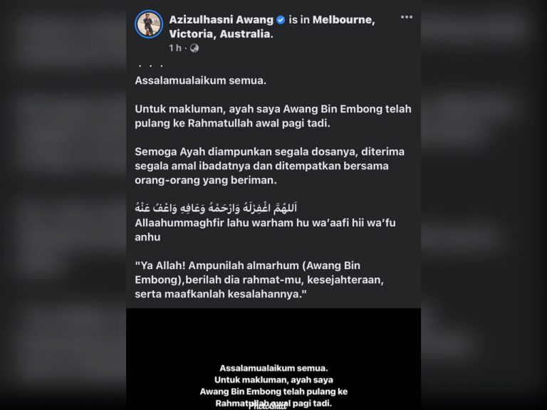 Bapa Azizulhasni meninggal dunia pagi tadi akibat strok
