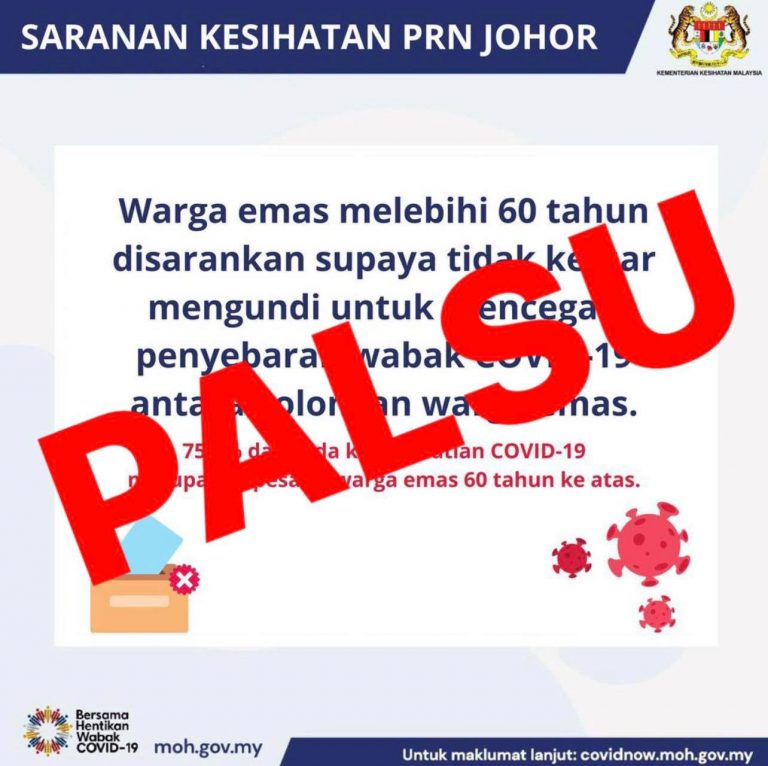 KKM nafi saran warga emas tidak keluar mengundi PRN Johor