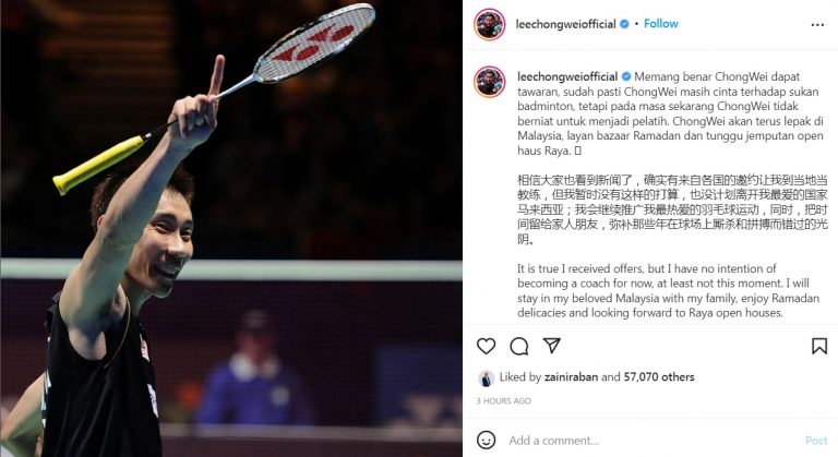 Chong Wei belum belum berniat jadi jurulatih – “Layan bazar Ramadan, tunggu jemputan rumah terbuka raya”