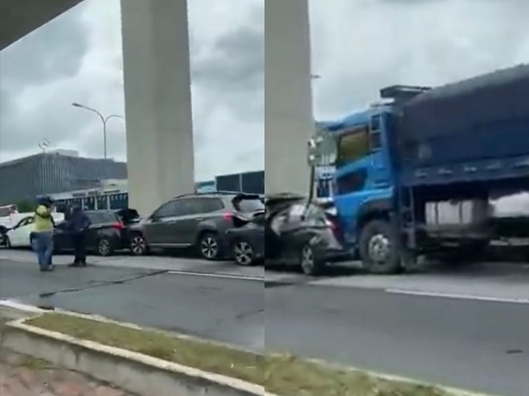 Lapan kenderaan rosak dilanggar lori kelikir
