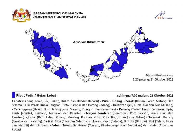 MetMalaysia keluar amaran ribut petir di 10 negeri