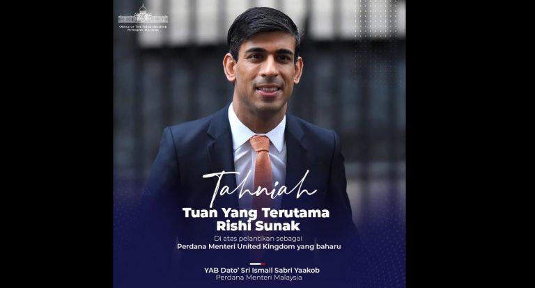 PM ucap tahniah kepada Rishi Sunak sebagai PM UK baharu