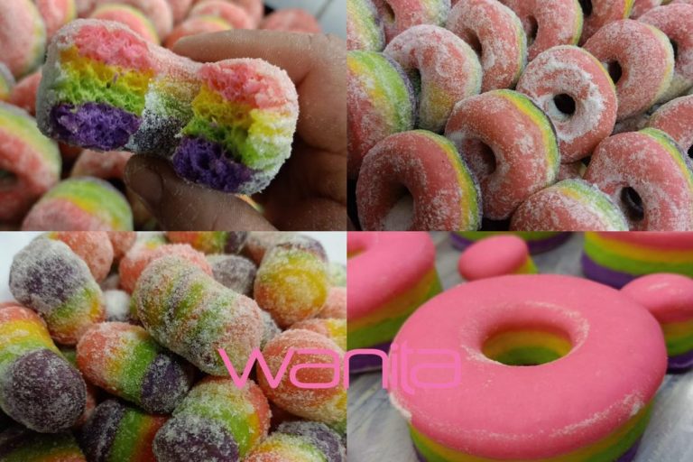 Cantiknya donut pelangi. Sedapnya tak terkata, satu kepuasan bila uli tepung sendiri