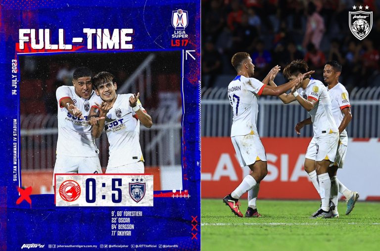 JDT terus di puncak liga, tewaskan Kelantan FC 5-0 di Kota Bharu