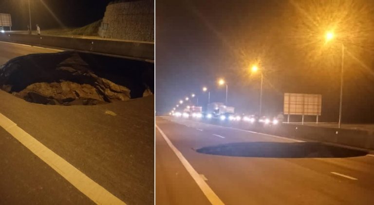 Lubang besar di Lebuhraya KL-Karak akibat mendapan, jalan ditutup