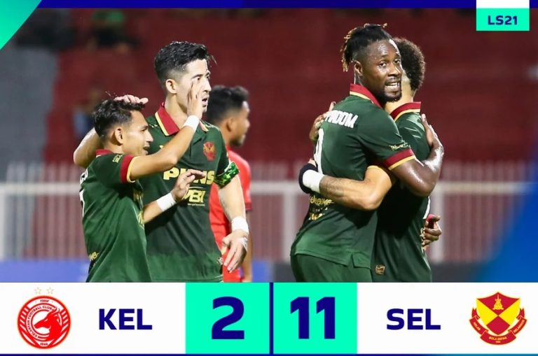 Selangor belasah Kelantan 11-2 , awalnya ketinggalan dua gol