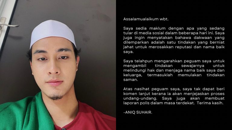 Difitnah hamilkan seorang wanita, Aniq Suhair serahkan pada peguam untuk tindakan – “Dakwaan dilemparkan adalah tindakan berniat jahat untuk merosakkan reputasi saya”
