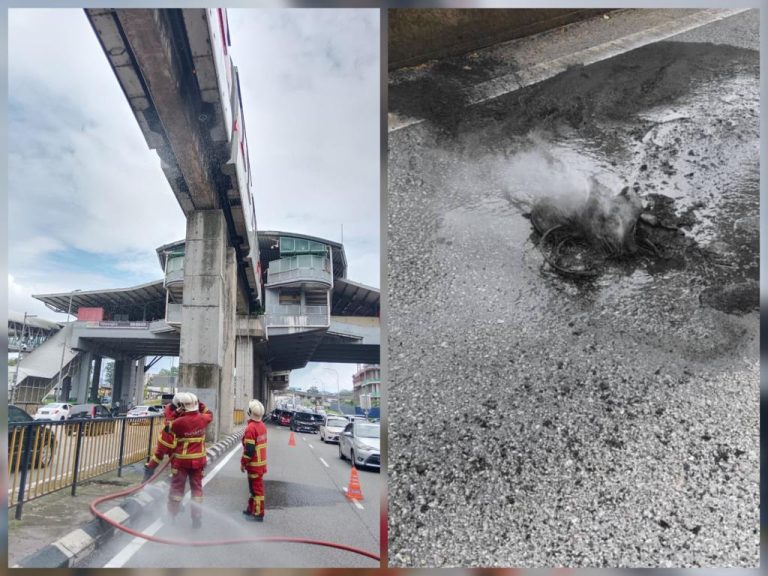 Tayar monorel terbakar jatuh ke jalan raya di Stesen Titiwangsa