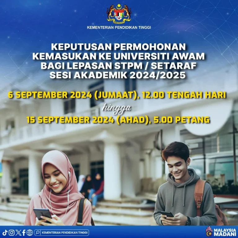 Keputusan permohonan masuk universiti awam untuk lepasan STPM, setaraf diumum esok