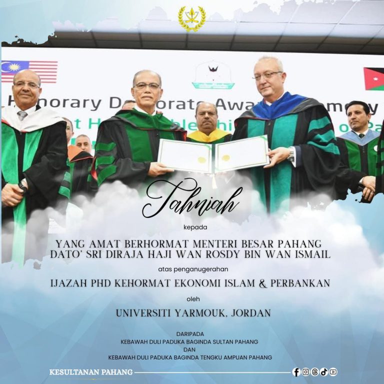 Sultan Pahang zahir ucapan tahniah kepada Wan Rosdy terima PhD Kehormat Universiti Yarmouk