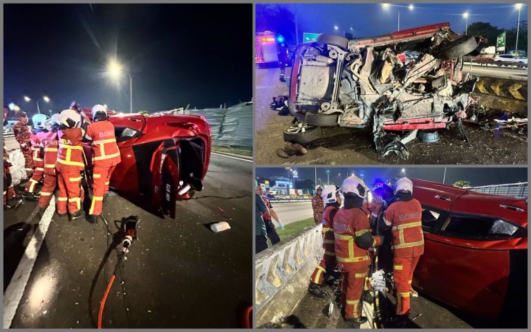 3 maut, kereta terbabas langgar pembahagi jalan