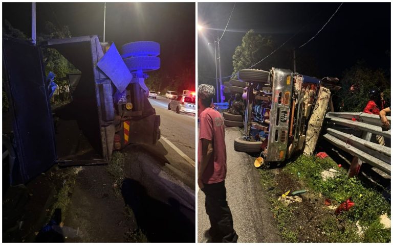 Lori bawa muatan tar terbalik di selekoh berbukit, pemandu maut