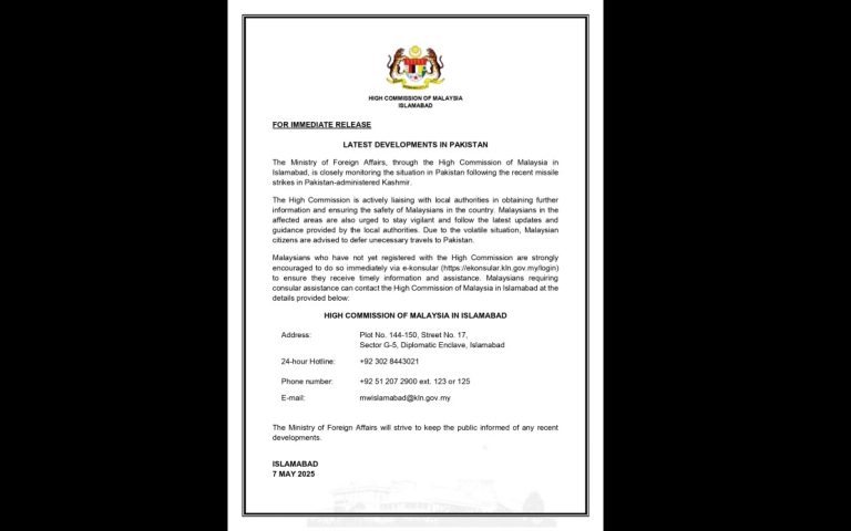 Malaysia nasihat rakyat tangguh perjalanan tidak penting ke Pakistan