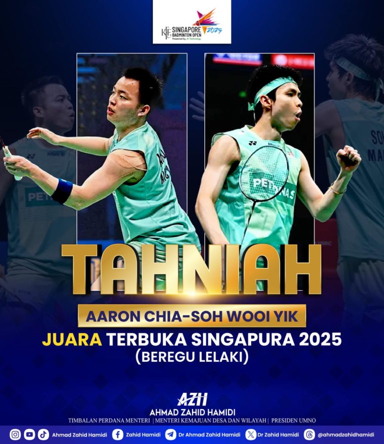 Menang juara Terbuka Singapura 2025 lambang semangat juang tidak pernah mengalah – TPM Ahmad Zahid