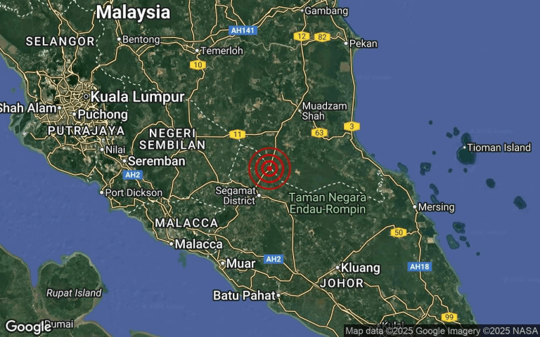 Johor alami gempa bumi lagi, kali ini pagi tadi pada magnitud 3.4