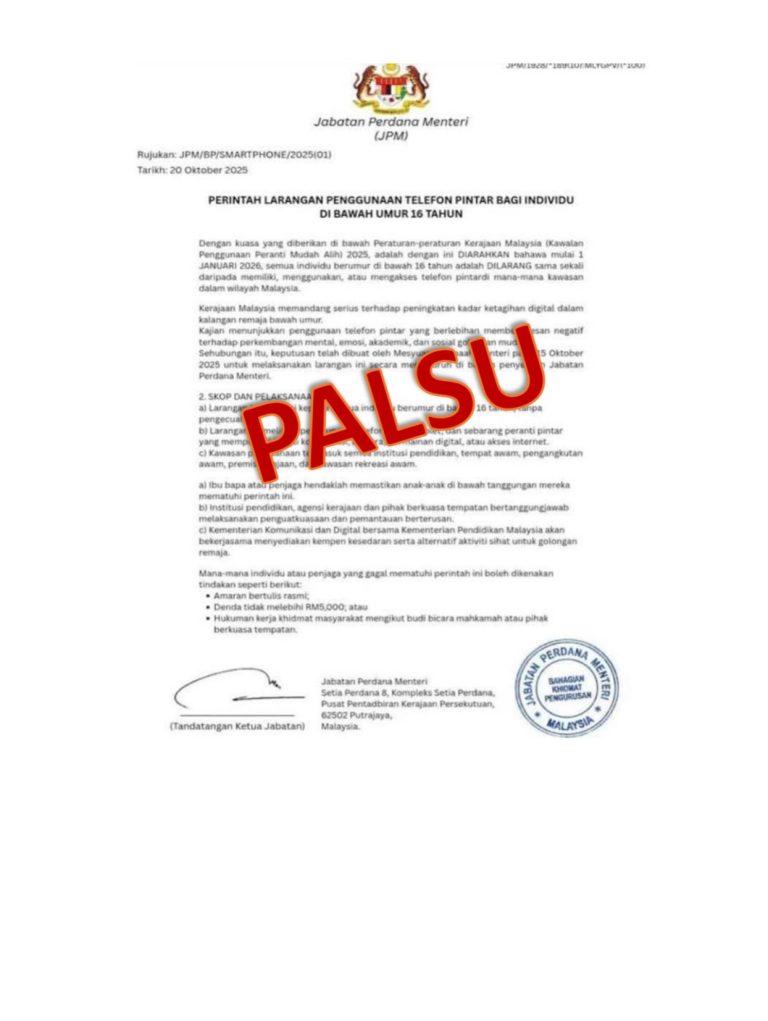 Dokumen larang individu bawah 16 tahun guna telefon palsu – JPM