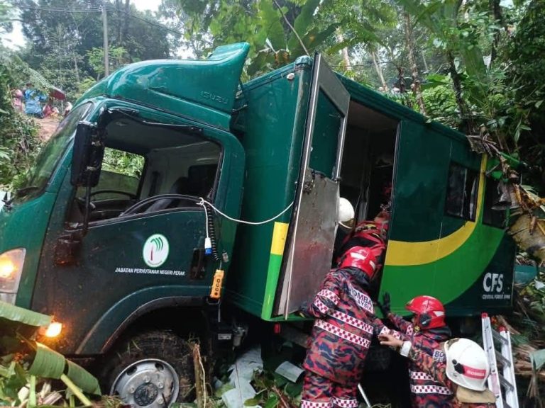 12 terselamat, lori Jabatan Perhutanan Perak jatuh gaung akibat jalan licin