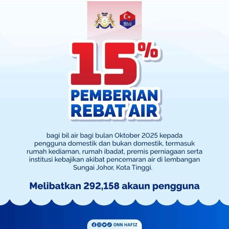 Johor beri rebat 15 peratus bil air penduduk terjejas pencemaran sungai