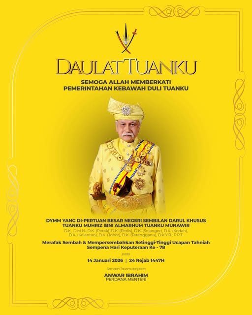 PM rafak sembah tahniah sempena keputeraan Yang Dipertuan Besar Negeri Sembilan