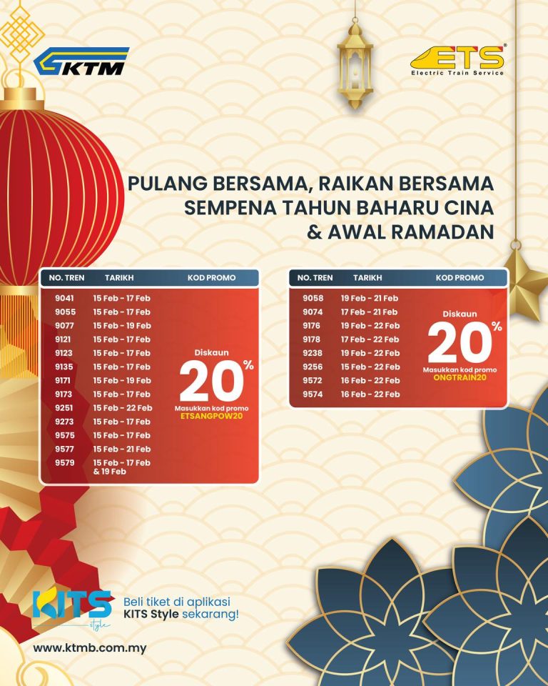 KTMB tawar diskaun 20 peratus untuk perkhidmatan ETS sempena Tahun Baharu Cina, Ramadan