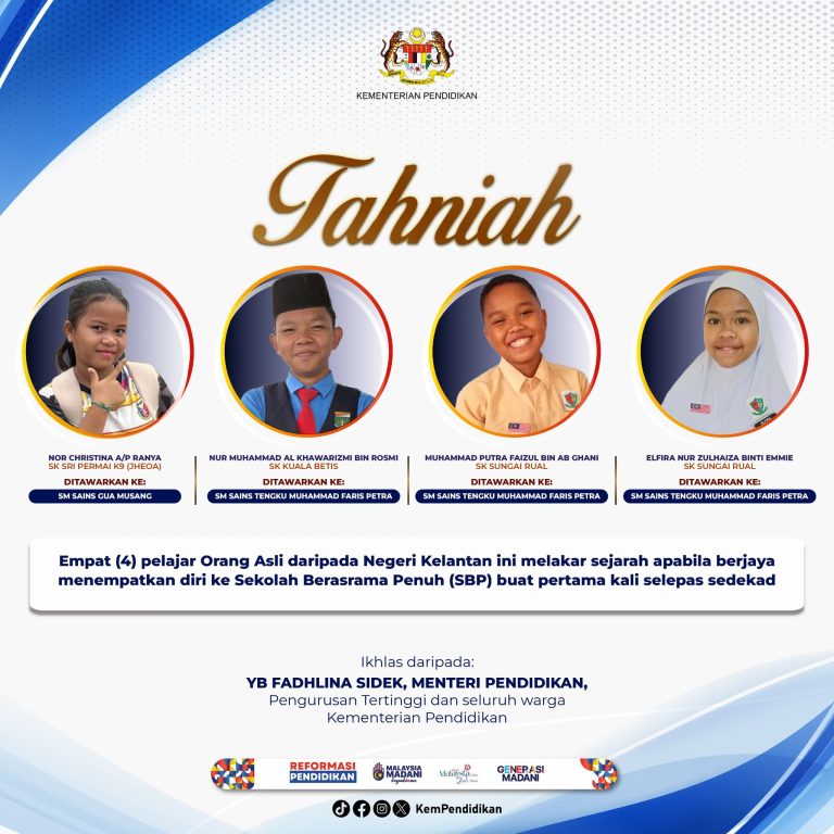 Buat pertama kali selepas sedekad 4 anak Orang Asli Kelantan berjaya ke SBP