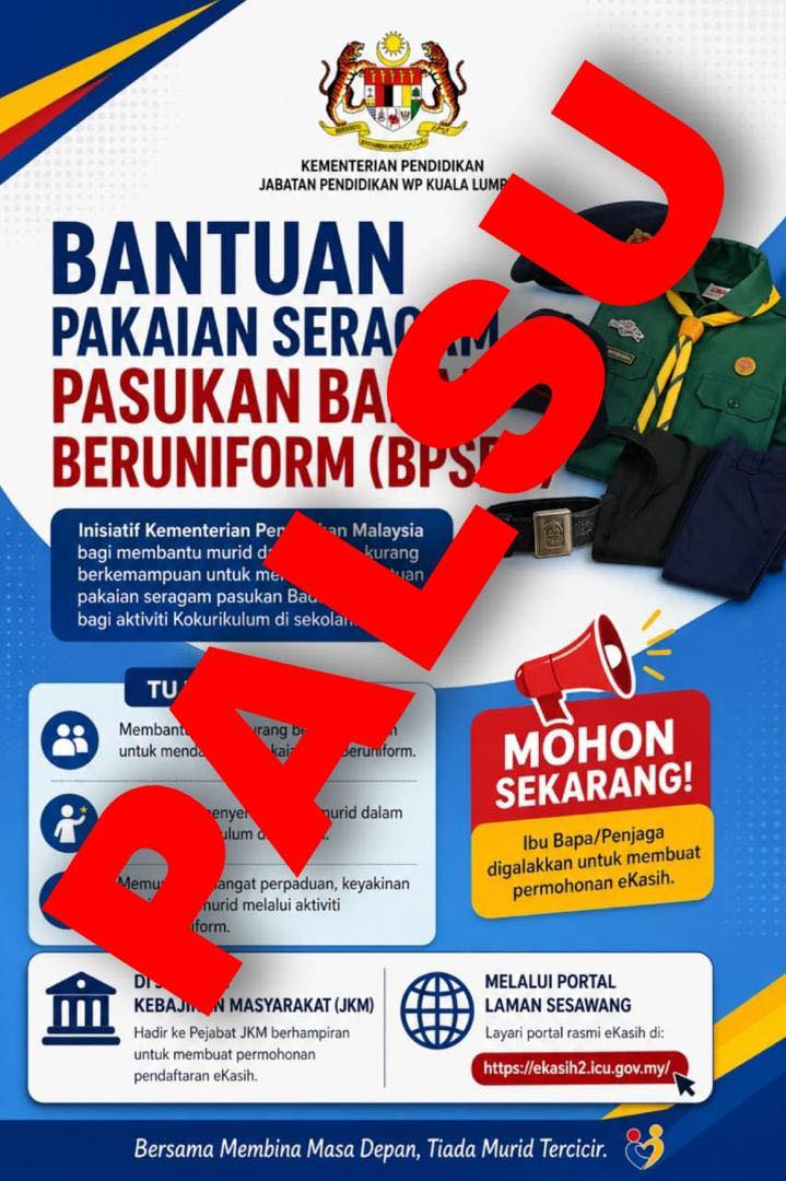 Poster bantuan pakaian seragam berkait JKM palsu, tidak benar